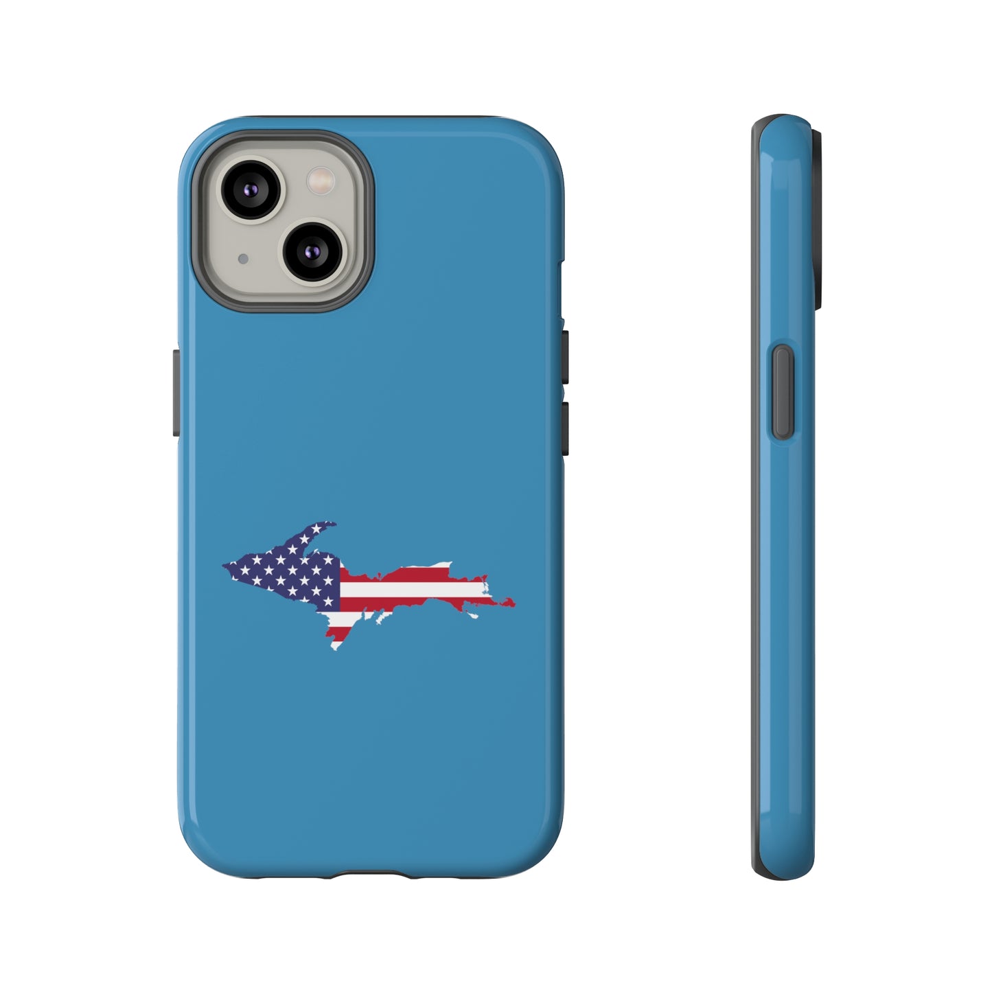 Michigan Upper Peninsula Tough Phone Case (Lake Michigan Blue w/ UP USA Flag Outline) | Apple iPhone