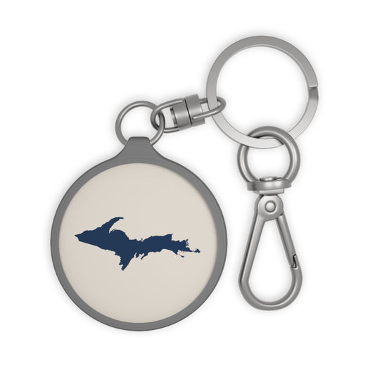 Michigan Upper Peninsula Keyring (w/ Navy UP Outline) | Canvas Color