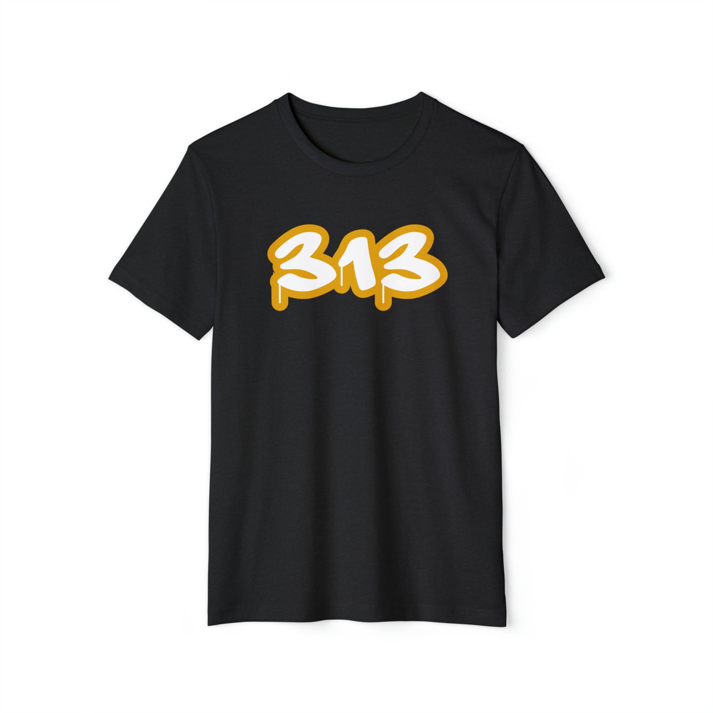 Detroit '313' T-Shirt (Tag Font w/ Gold Stroke) | Unisex Recycled Organic