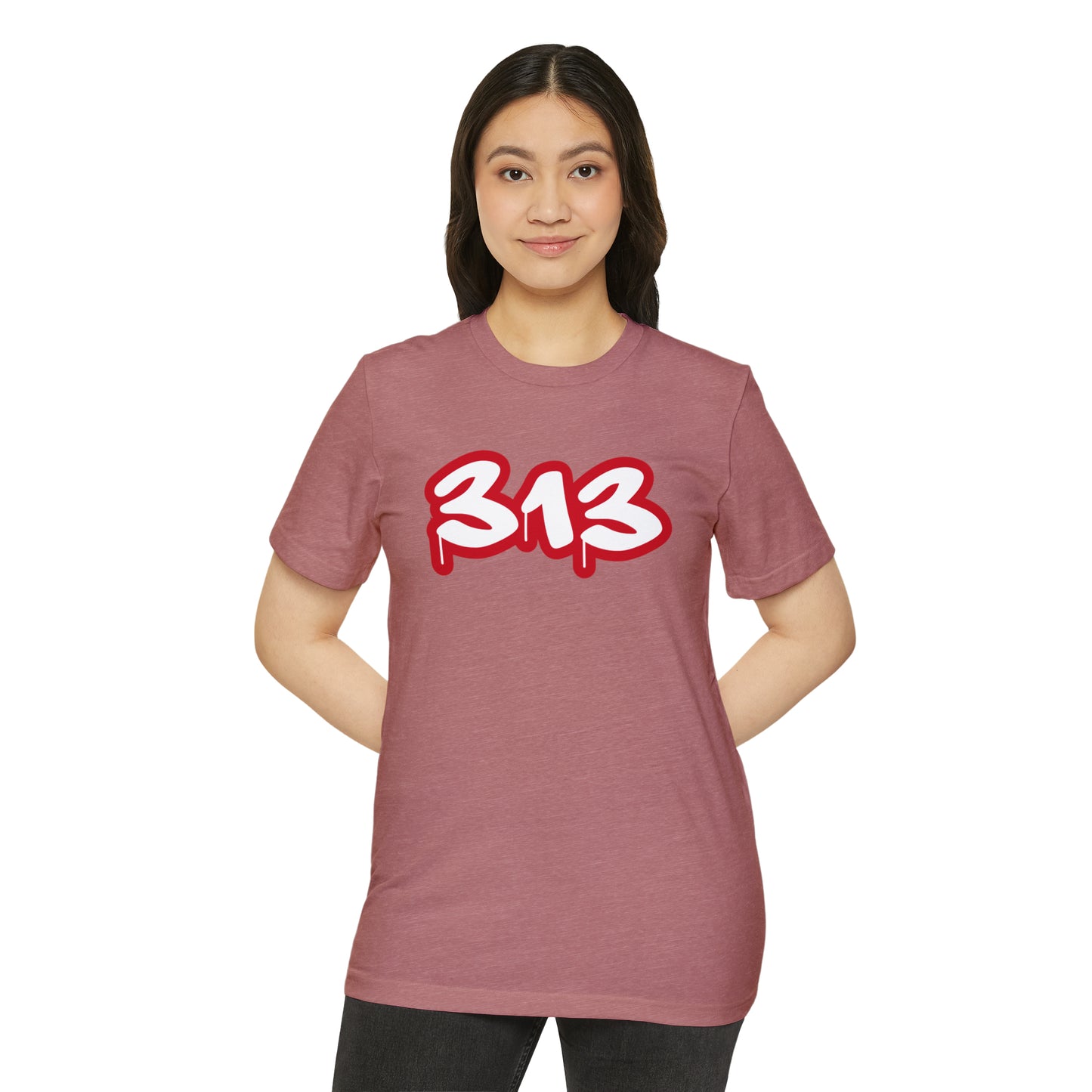 Detroit '313' T-Shirt (Aliform Red Tag Font) | Unisex Recycled Organic