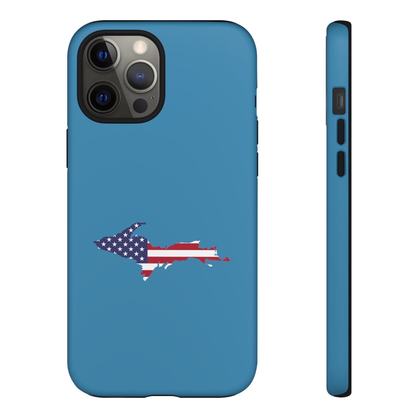 Michigan Upper Peninsula Tough Phone Case (Lake Michigan Blue w/ UP USA Flag Outline) | Apple iPhone