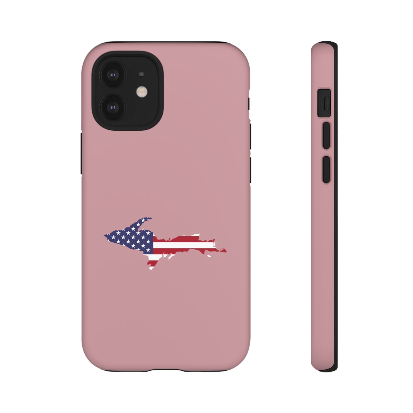 Michigan Upper Peninsula Tough Phone Case (Cherry Blossom Pink w/ UP USA Flag Outline) | Apple iPhone