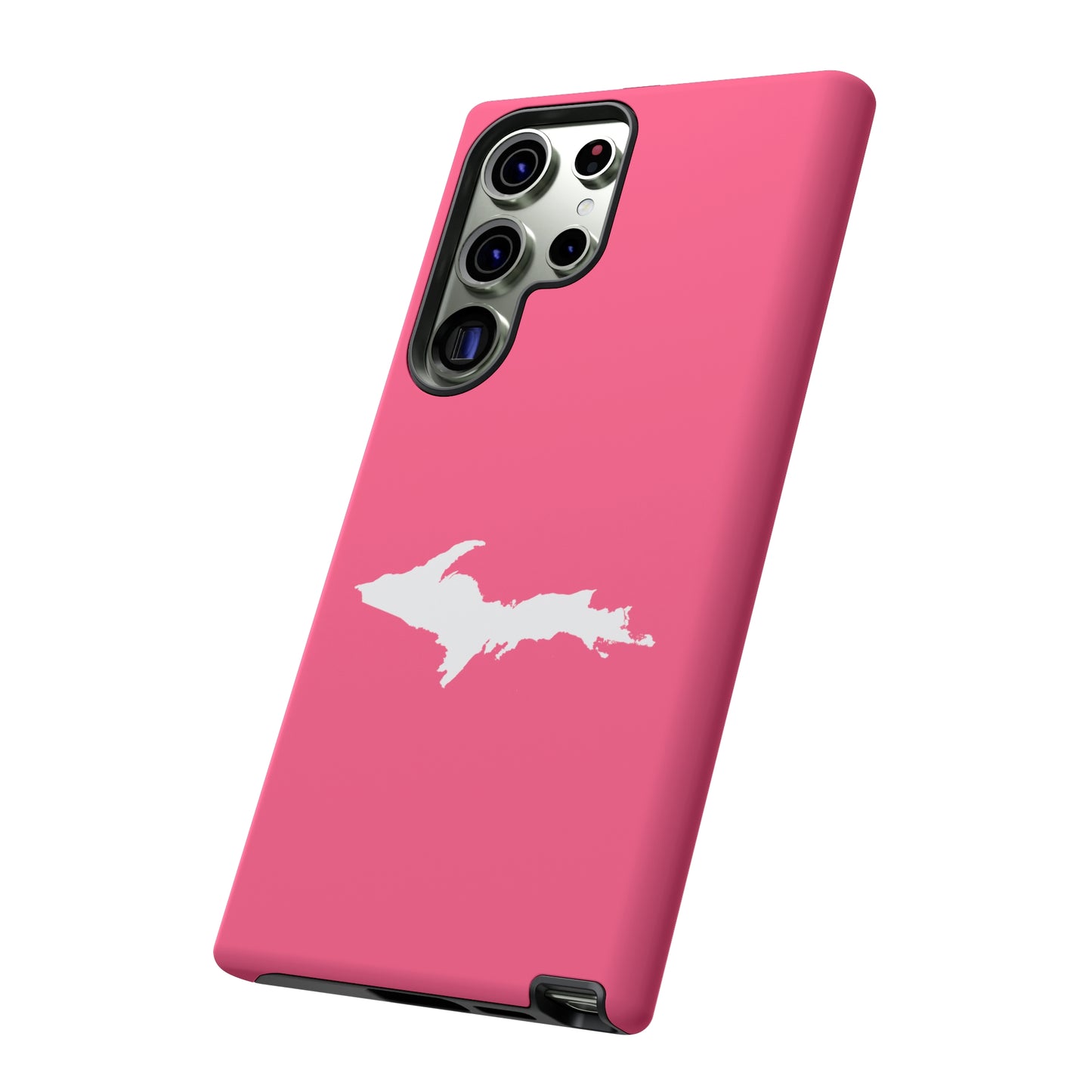 Michigan Upper Peninsula Tough Phone Case (Rhodochrosite Pink w/ UP Outline) | Samsung & Pixel Android