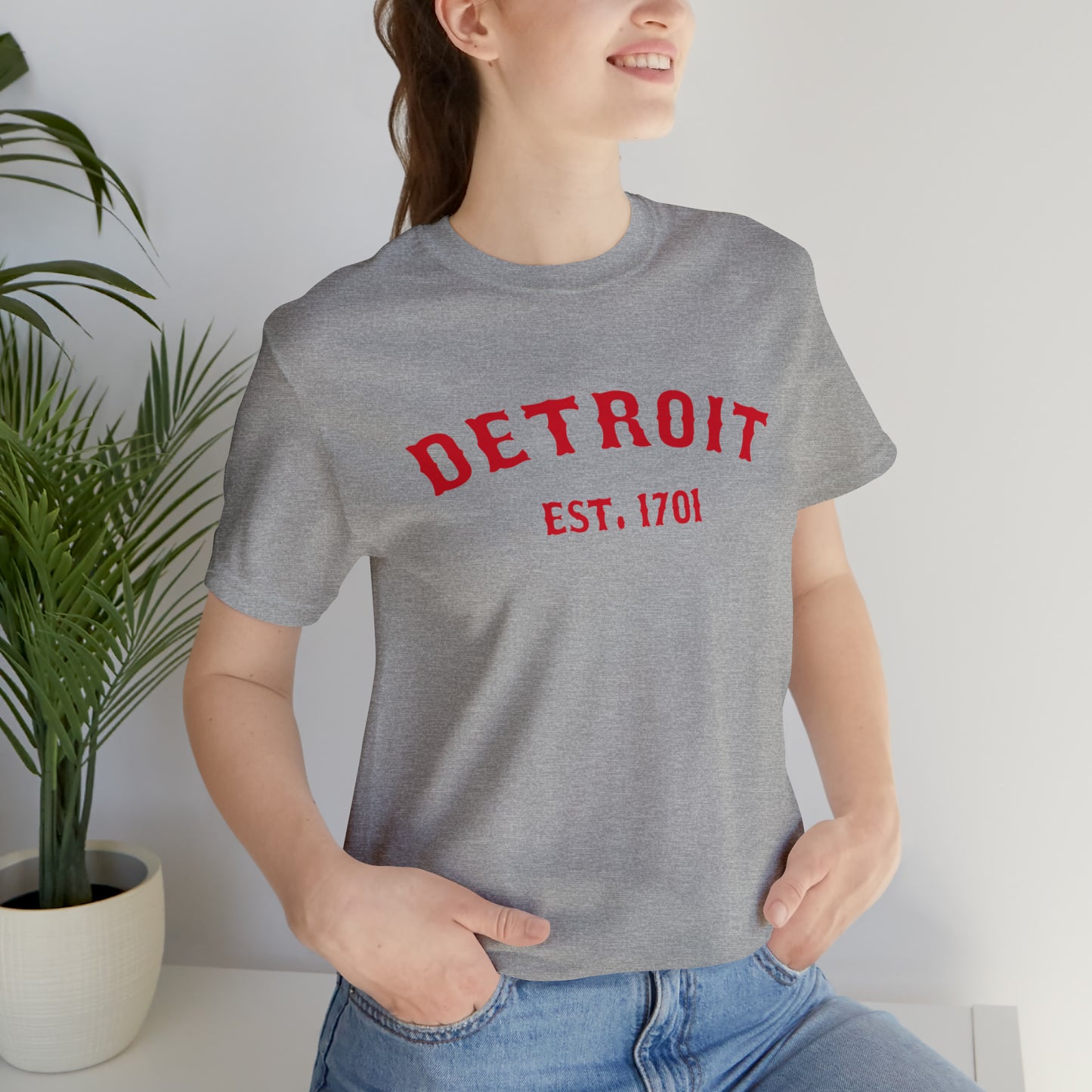 'Detroit EST. 1701' T-Shirt (Aliform Red Ballpark Font) | Unisex Standard