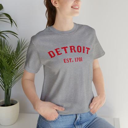 'Detroit EST. 1701' T-Shirt (Aliform Red Ballpark Font) | Unisex Standard