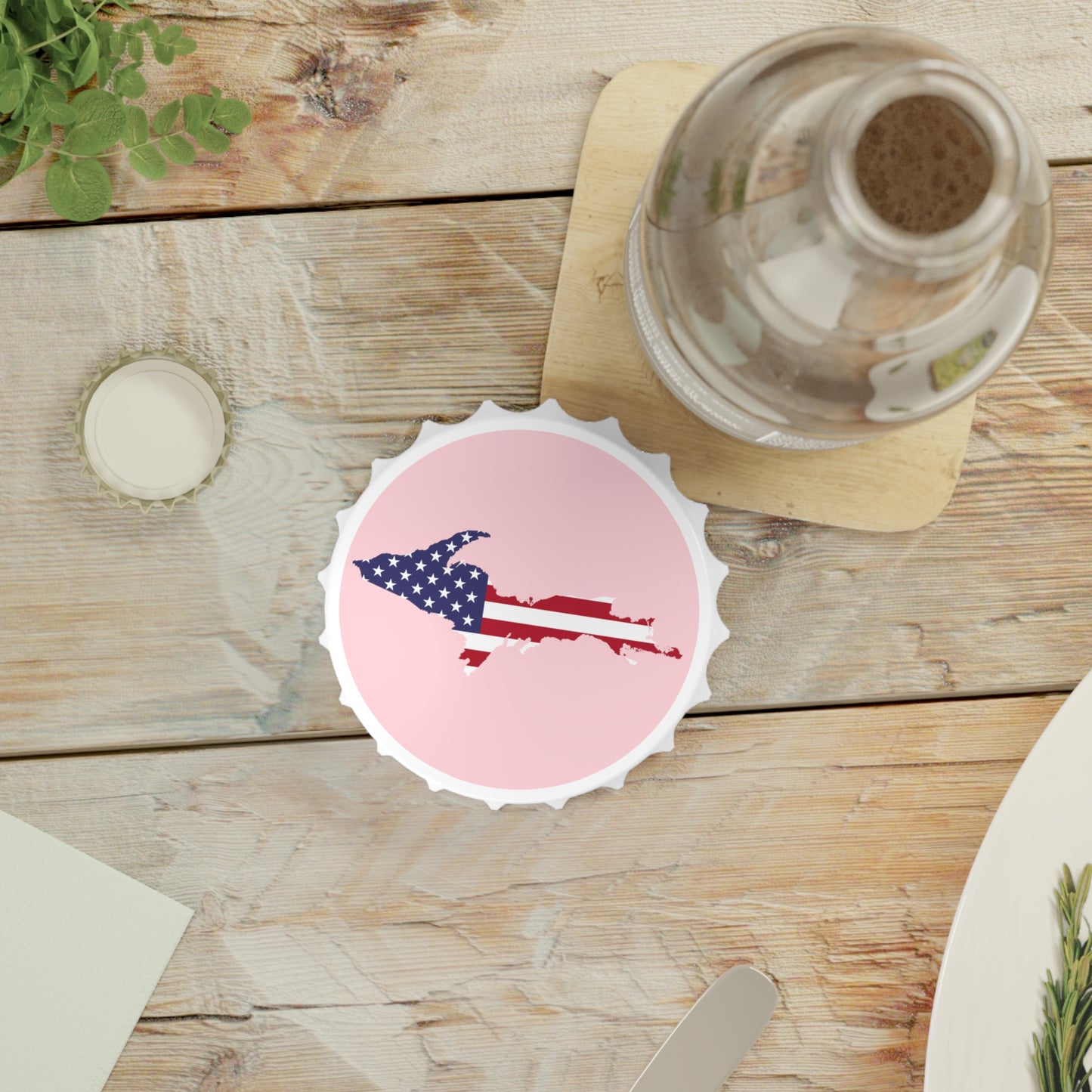 Michigan Upper Peninsula Bottle Opener (w/ UP USA Flag ) | Pale Pink