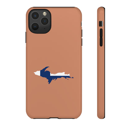 Michigan Upper Peninsula Tough Phone Case (Copper Color w/ UP Finland Flag Outline) | Apple iPhone