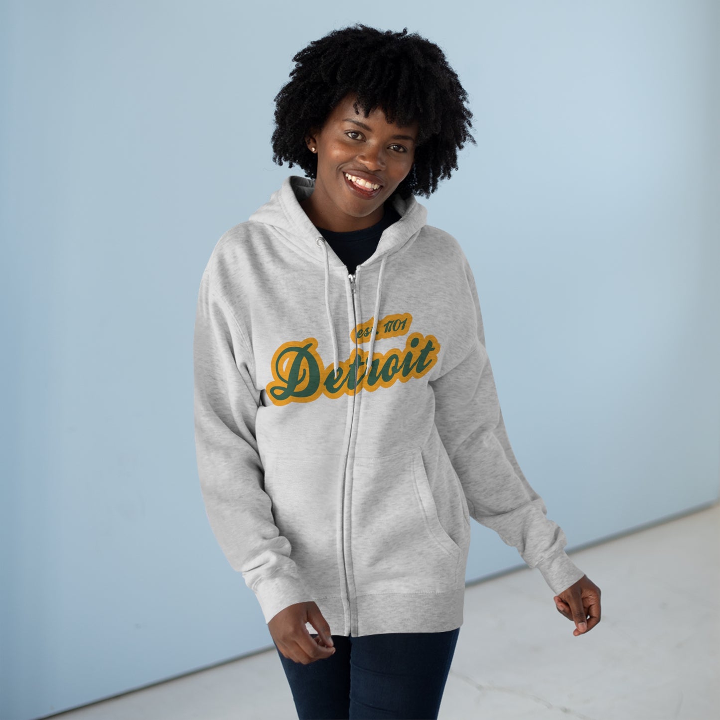 'Detroit EST 1701' Hoodie (Ginger Ale Green Script Font) | Unisex Full Zip