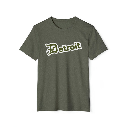 Detroit' T-Shirt (Army Green Old English 'D') | Unisex Recycled Organic