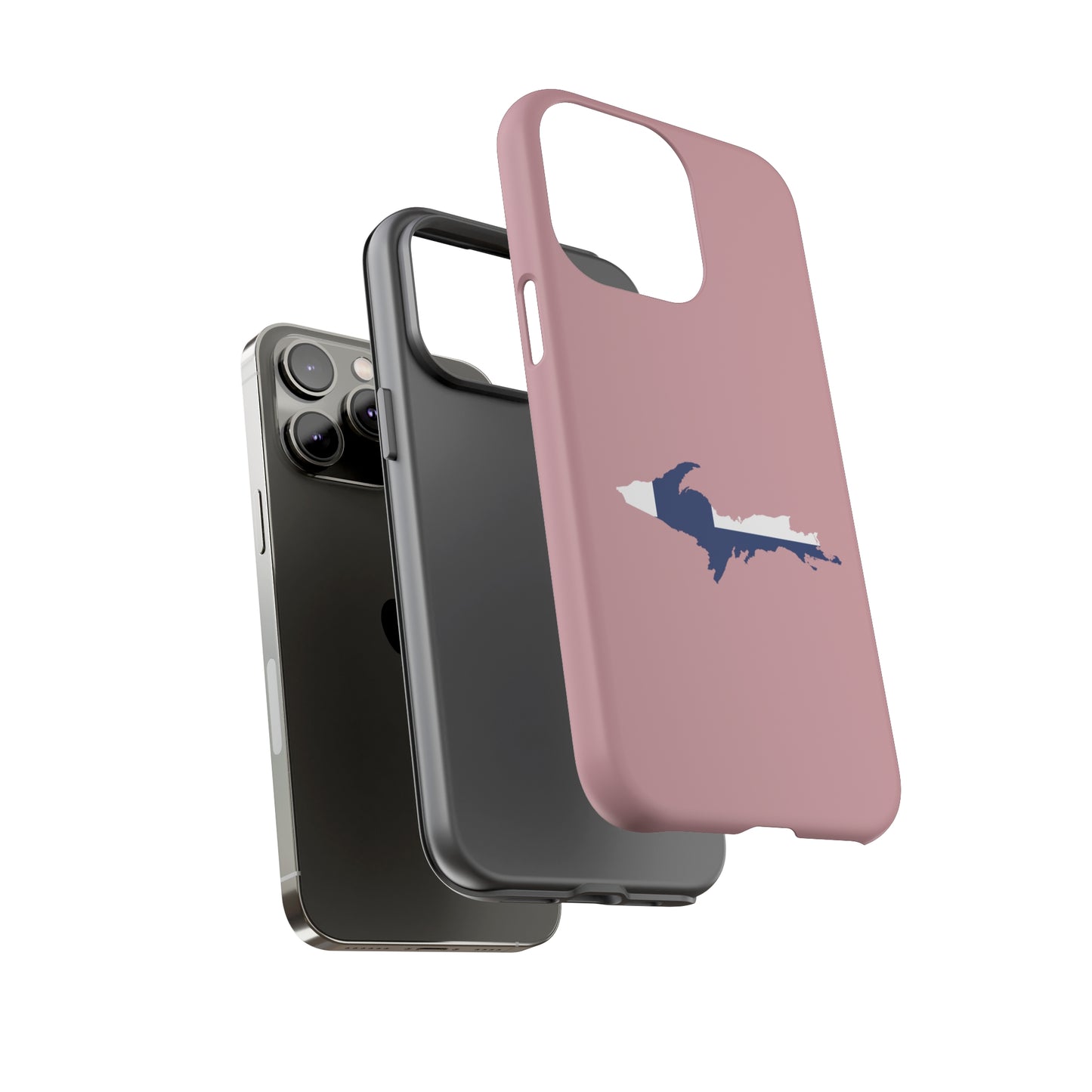 Michigan Upper Peninsula Tough Phone Case (Cherry Blossom Pink w/ UP Finland Flag Outline) | Apple iPhone