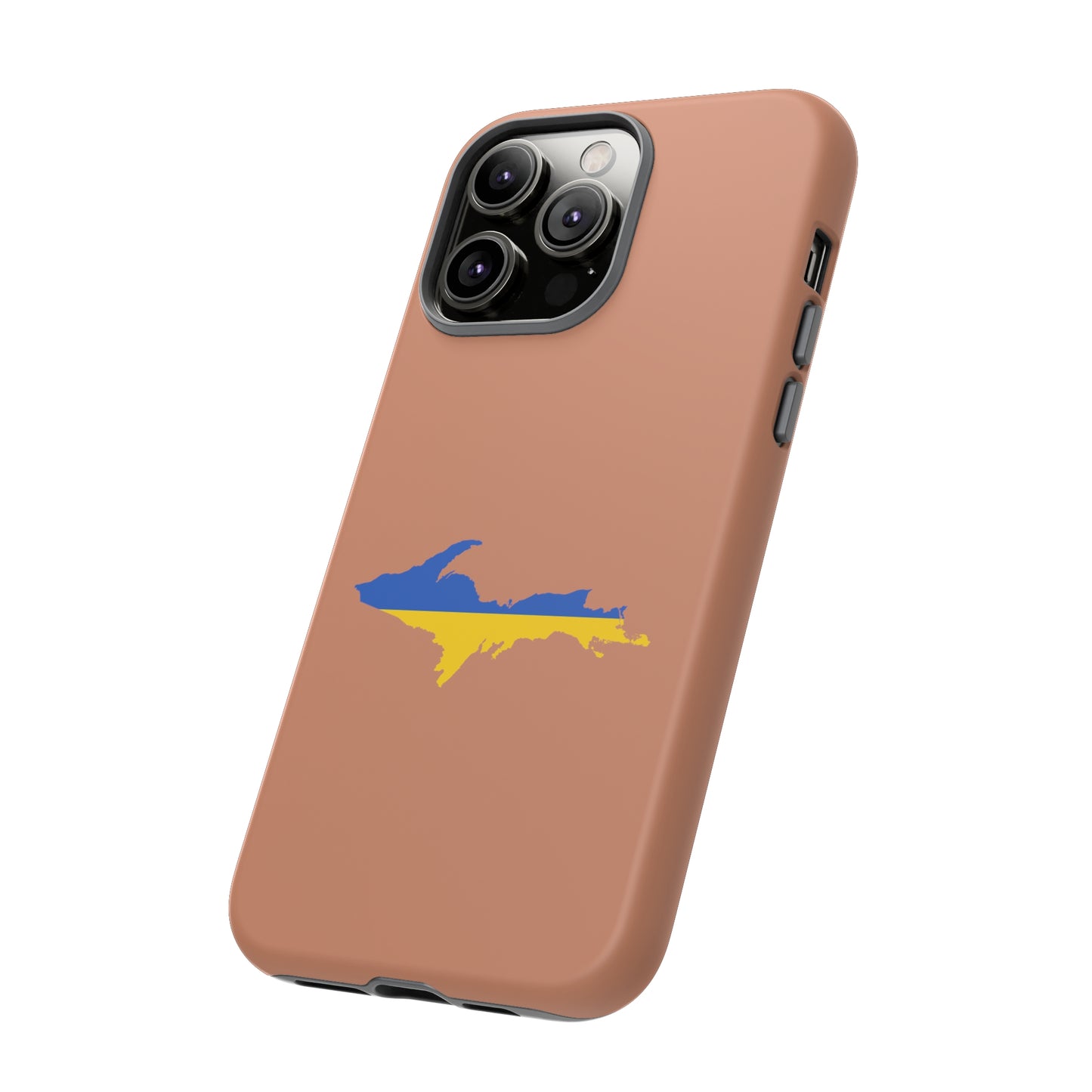 Michigan Upper Peninsula Tough Phone Case (Copper Color w/ UP Ukraine Flag Outline) | Apple iPhone