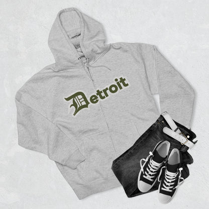 'Detroit' Hoodie (Army Green w/ Old English 'D') | Unisex Full Zip