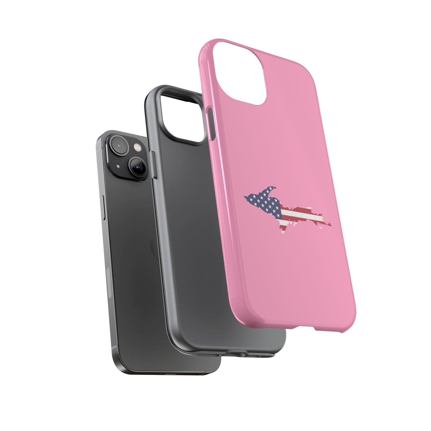 Michigan Upper Peninsula Tough Phone Case ('67 Caddie Pink w/ UP USA Flag Outline) | Apple iPhone