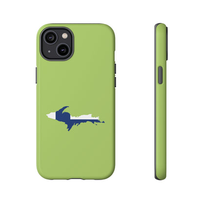 Michigan Upper Peninsula Tough Phone Case (Gooseberry Green w/ UP Finland Flag Outline) | Apple iPhone