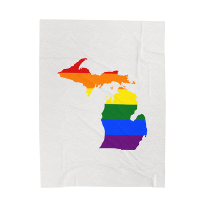 Michigan Plush Blanket (w/ MI Pride Flag Outline) | Birch Bark White