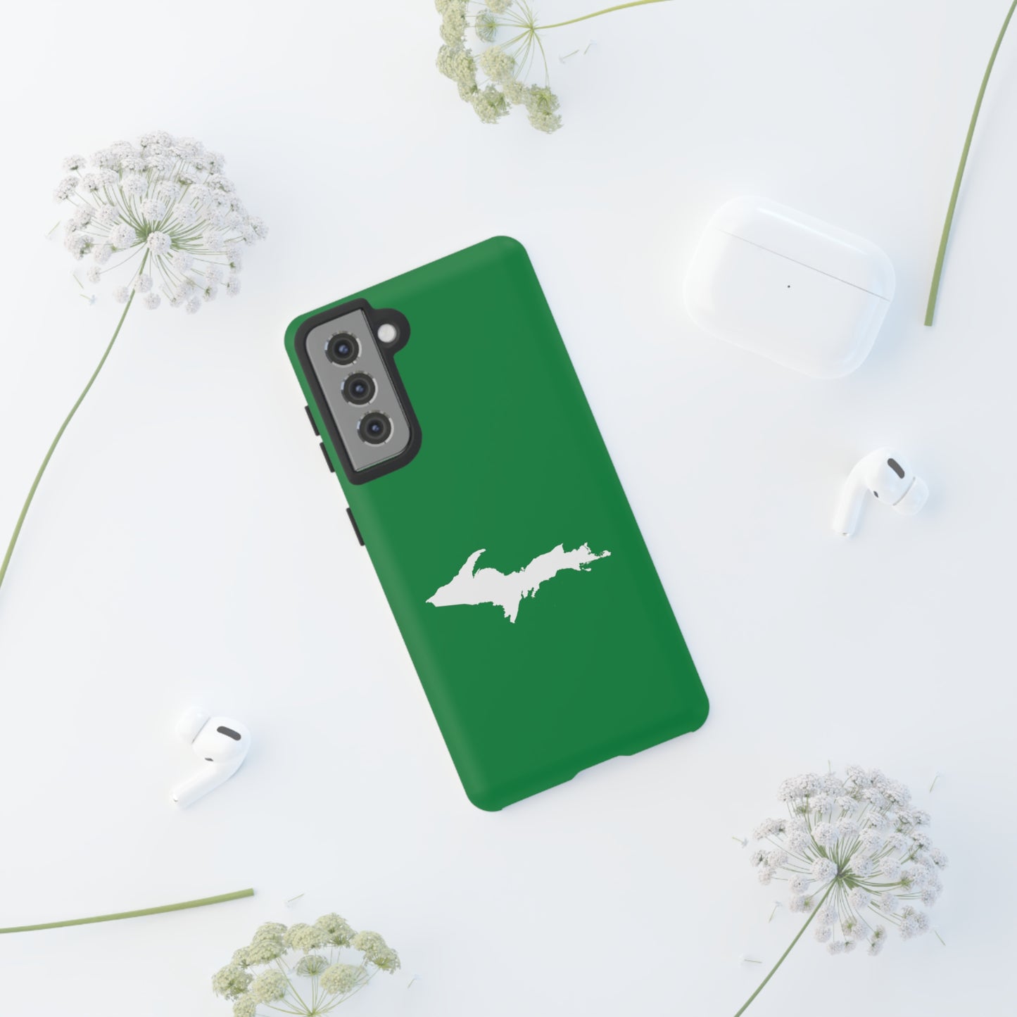 Michigan Upper Peninsula Tough Phone Case (Mackinac Bridge Green w/ UP Outline) | Samsung & Pixel Android