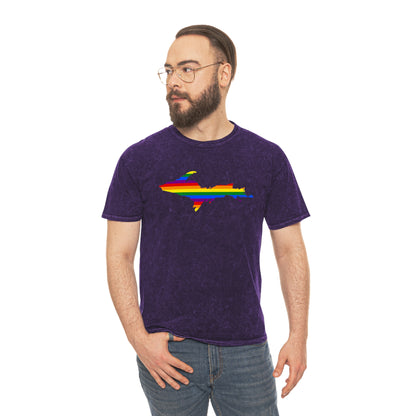 Michigan Upper Peninsula T-Shirt (w/ UP Rainbow Pride Flag) | Unisex Mineral Wash