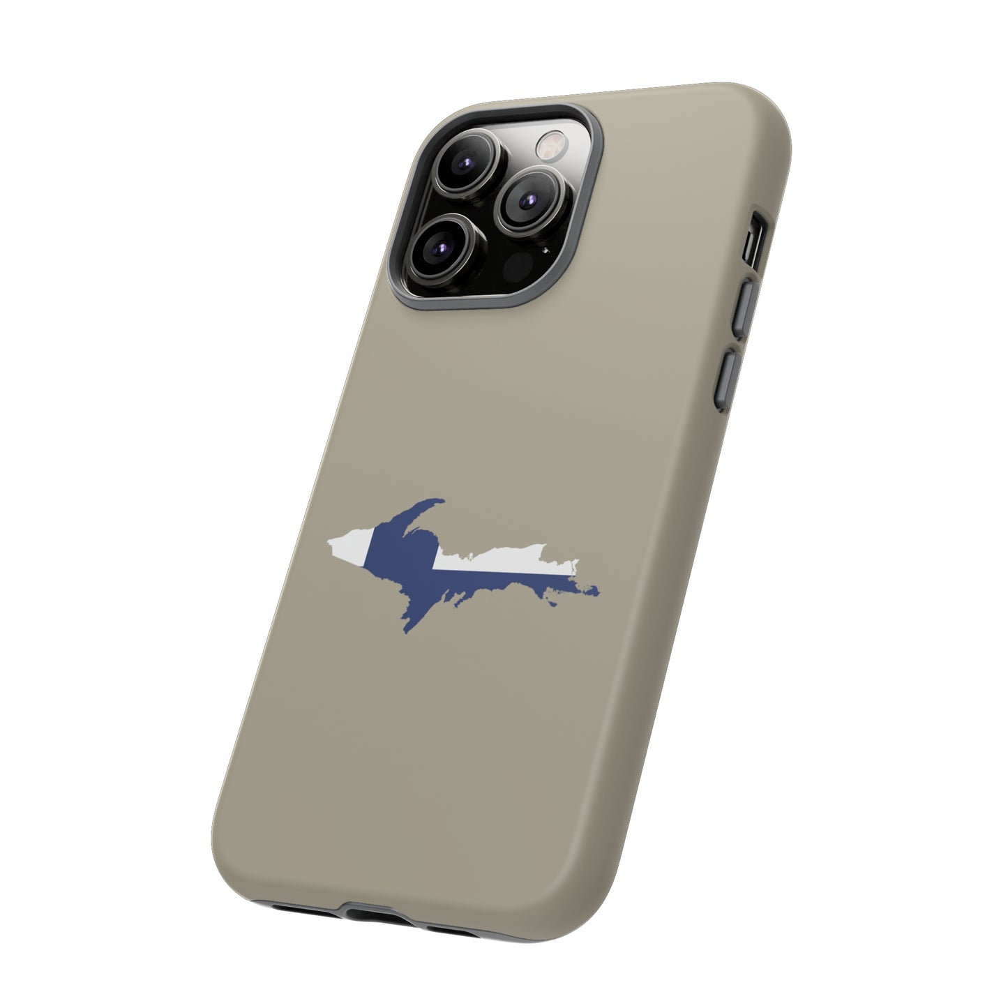 Michigan Upper Peninsula Tough Phone Case (Petoskey Stone Beige w/ UP Finland Flag Outline) | Apple iPhone