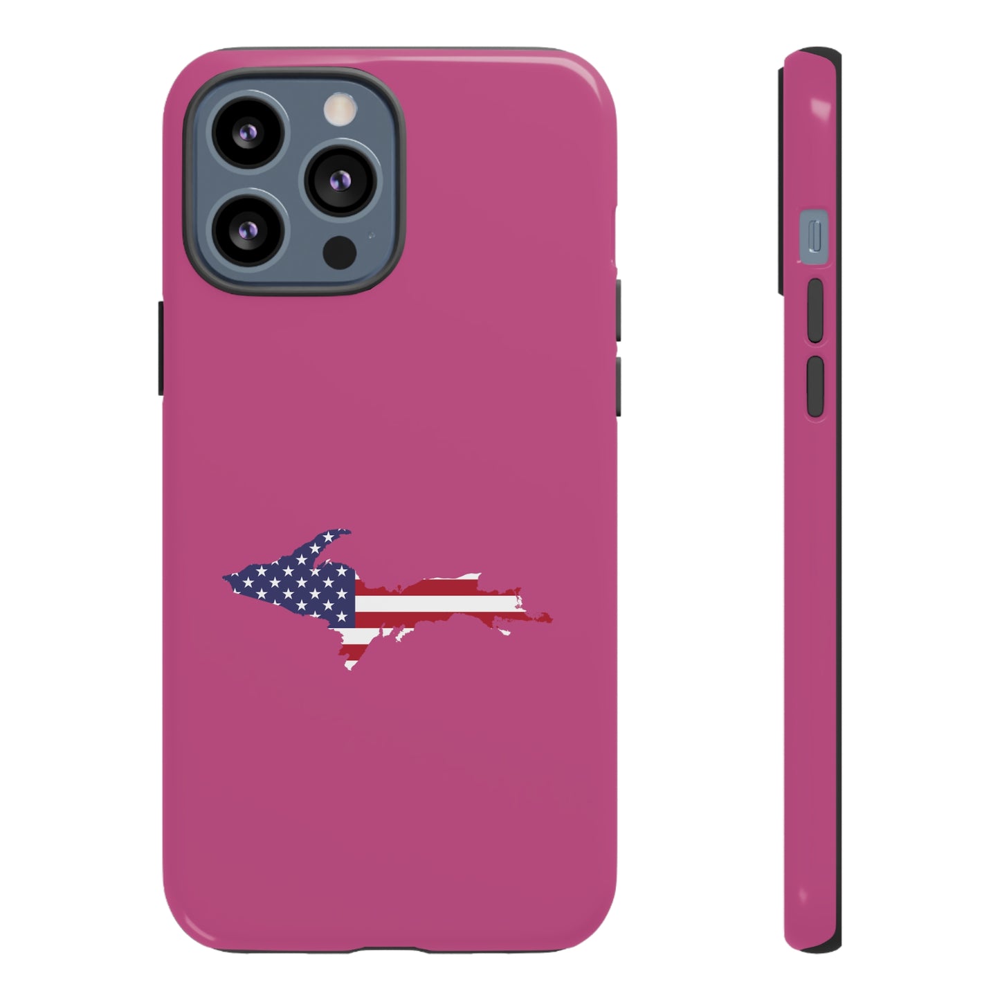 Michigan Upper Peninsula Tough Phone Case (Apple Blossom Pink w/ UP USA Flag Outline) | Apple iPhone