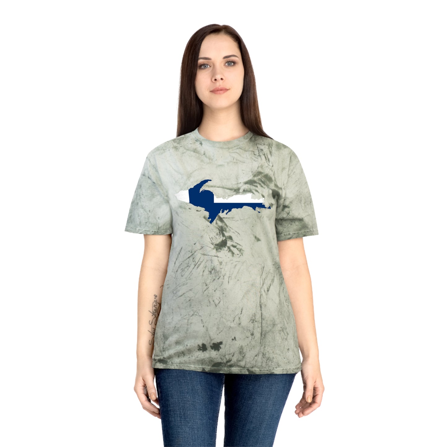 Michigan Upper Peninsula T-Shirt (w/ UP Finland Flag Outline) | Unisex Color Blast