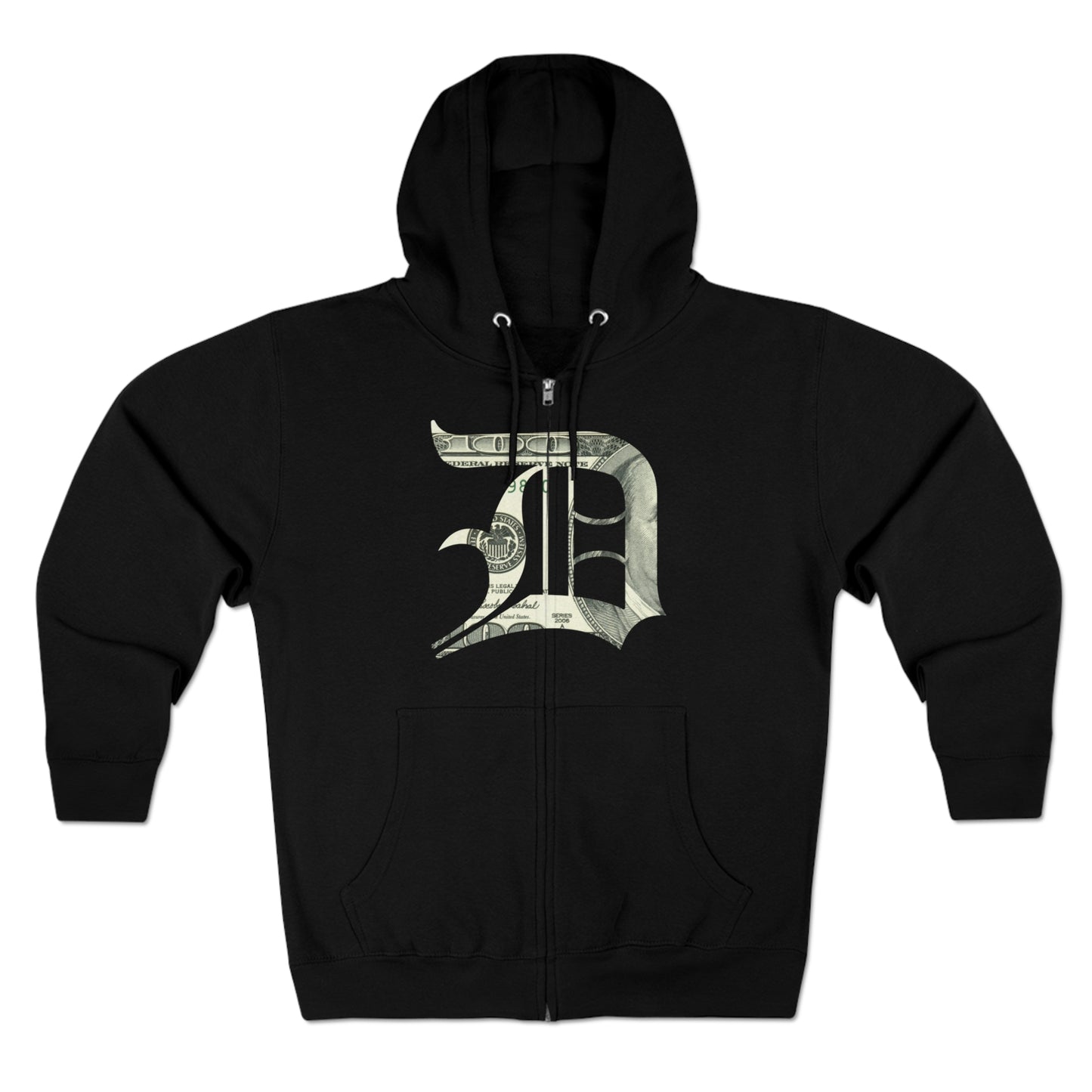 Detroit 'Old English D' Hoodie (Full-Body Benjamins Edition) | Unisex Full Zip