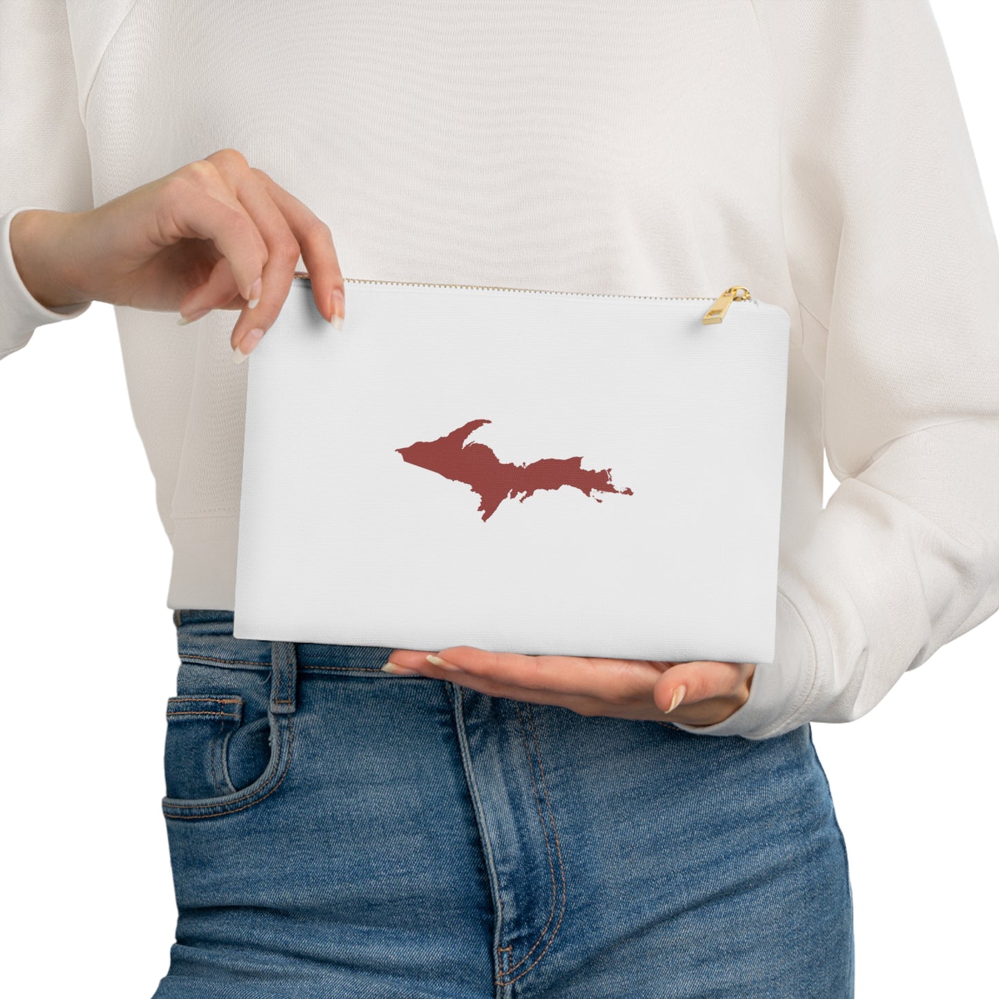 Michigan Upper Peninsula Cosmetic Bag (Ore Dock Red Outline) | Cotton Canvas