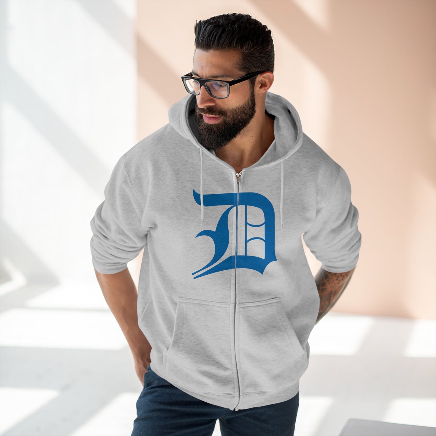 Detroit 'Old English D' Hoodie (Full-Body Azure) | Unisex Full Zip