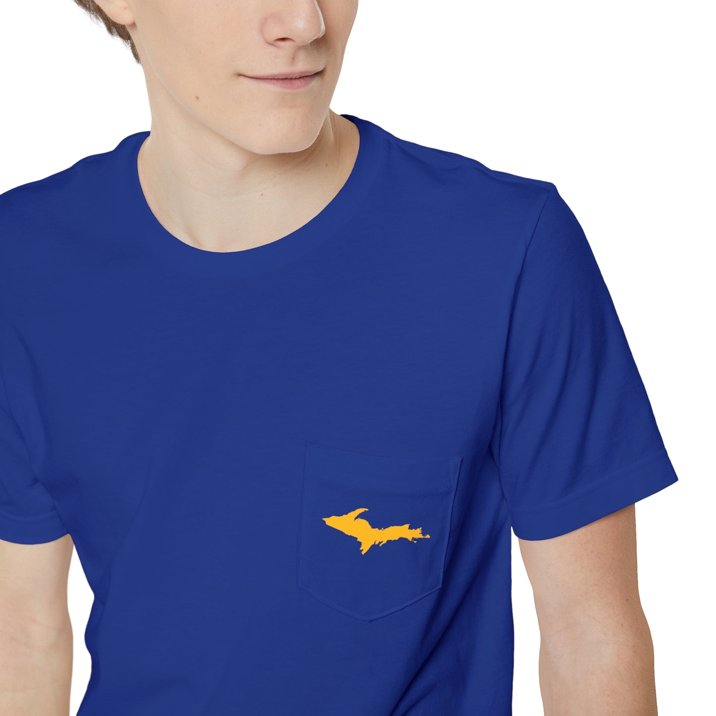 Michigan Upper Peninsula Pocket T-Shirt (w/ Gold UP Outline) | Unisex Standard