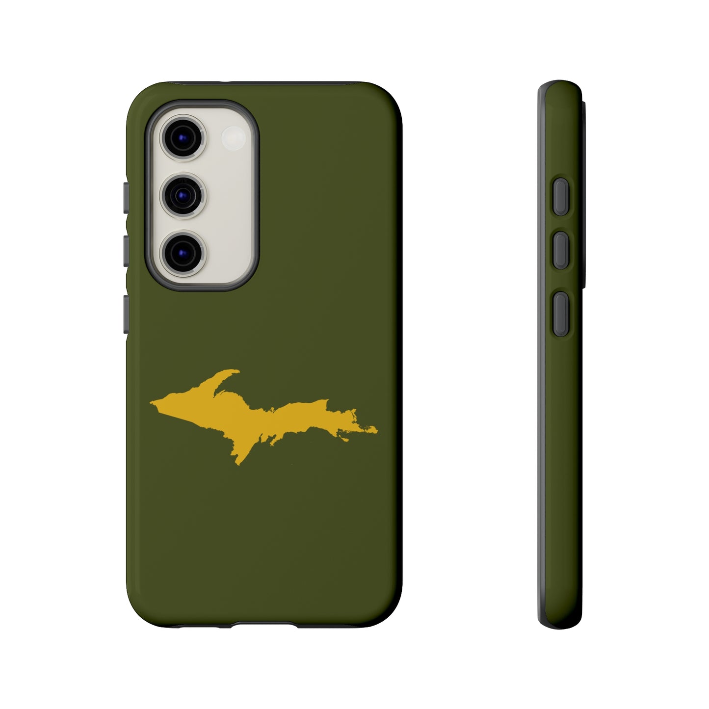 Michigan Upper Peninsula Tough Phone Case (Army Green w/ Gold UP Outline) | Samsung & Pixel Android