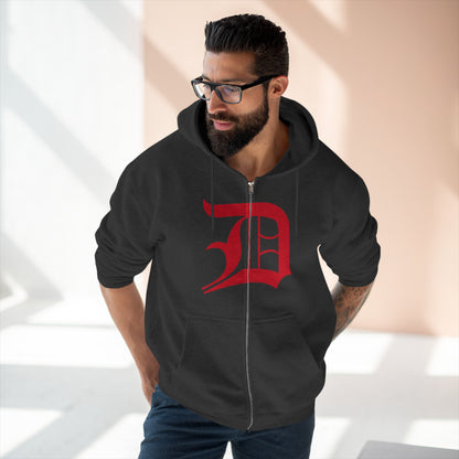 Detroit 'Old English D' Hoodie (Full-Body Aliform Red) | Unisex Full Zip