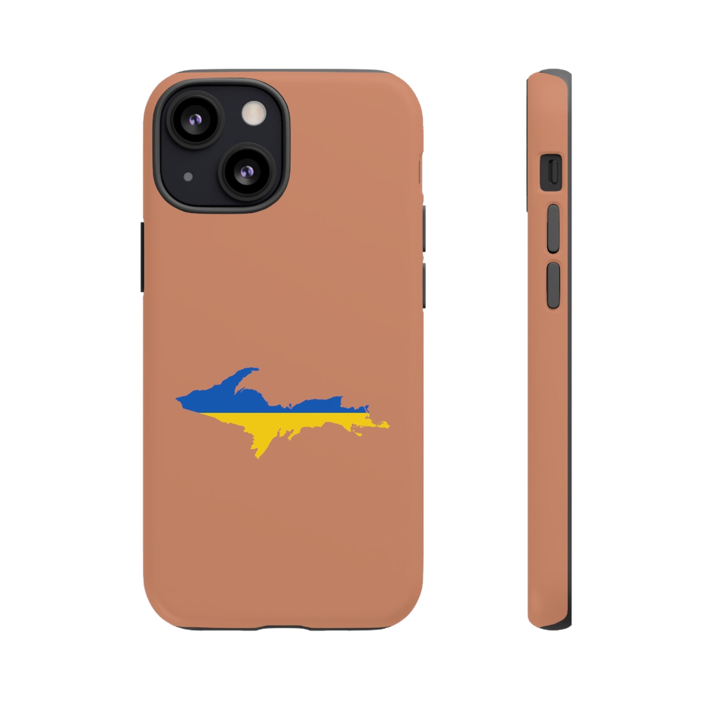 Michigan Upper Peninsula Tough Phone Case (Copper Color w/ UP Ukraine Flag Outline) | Apple iPhone