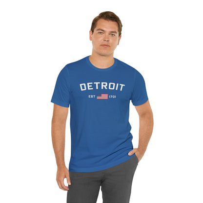 'Detroit EST 1701' T-Shirt (w/ USA Flag Outline) | Unisex Standard Fit