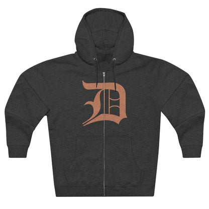 Detroit 'Old English D' Hoodie (Full-Body Copper Color) | Unisex Full Zip