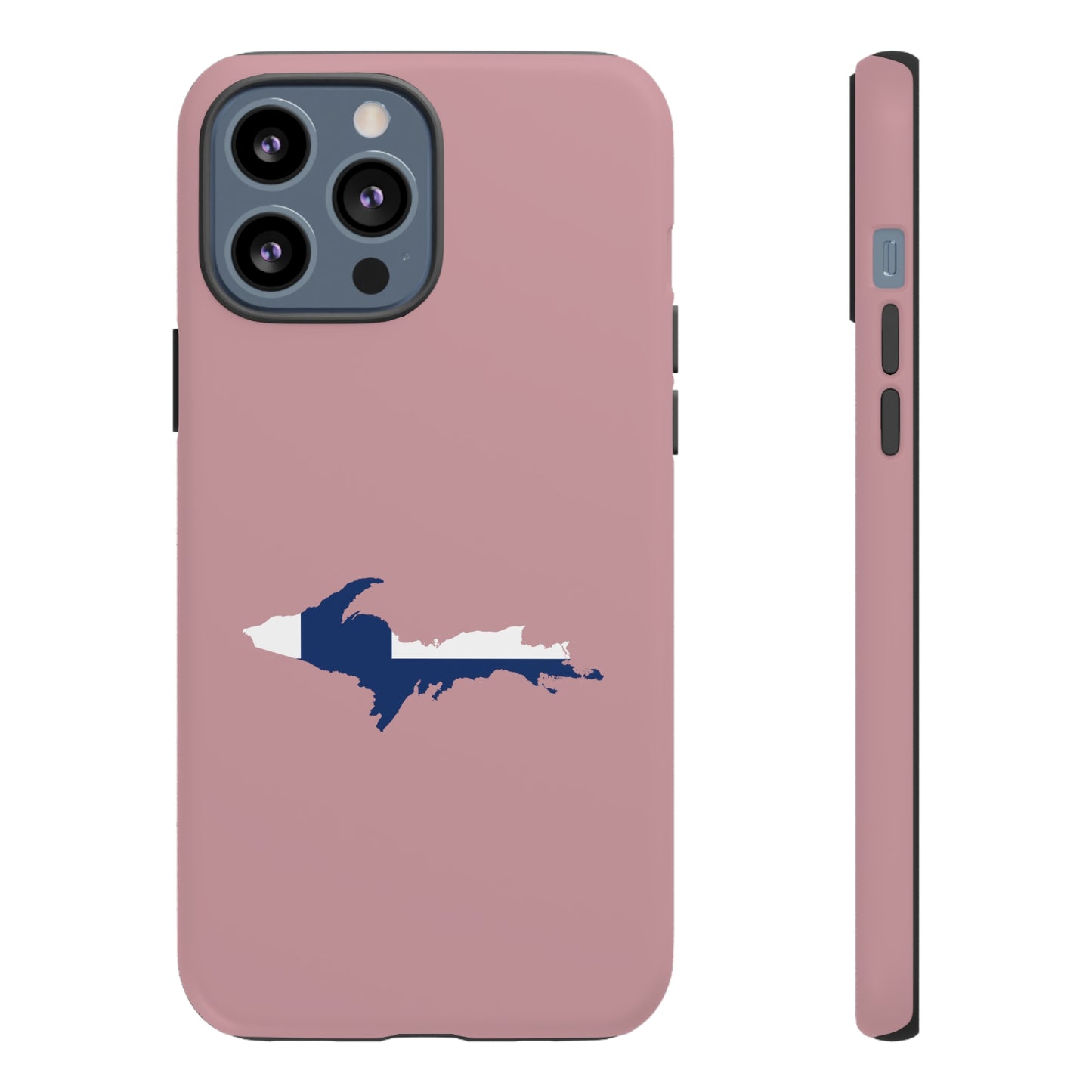 Michigan Upper Peninsula Tough Phone Case (Cherry Blossom Pink w/ UP Finland Flag Outline) | Apple iPhone