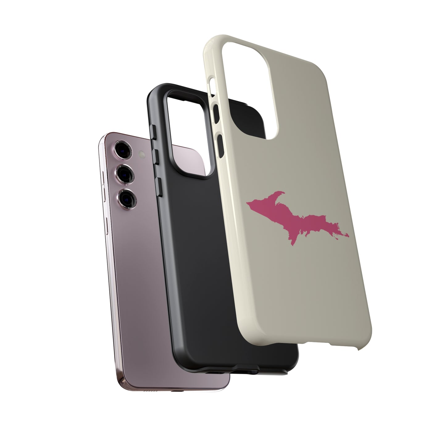 Michigan Upper Peninsula Tough Phone Case (Ivory Color w/ Pink UP Outline) | Samsung & Pixel Android