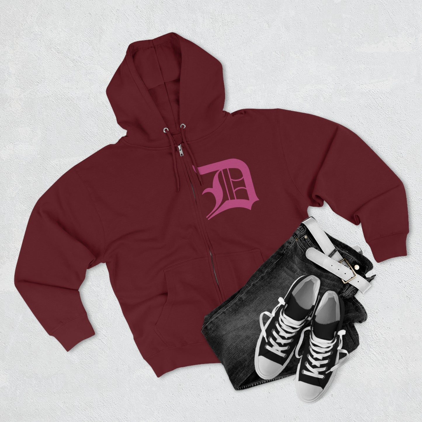 Detroit 'Old English D' Hoodie (Apple Blossom Pink) | Unisex Full Zip