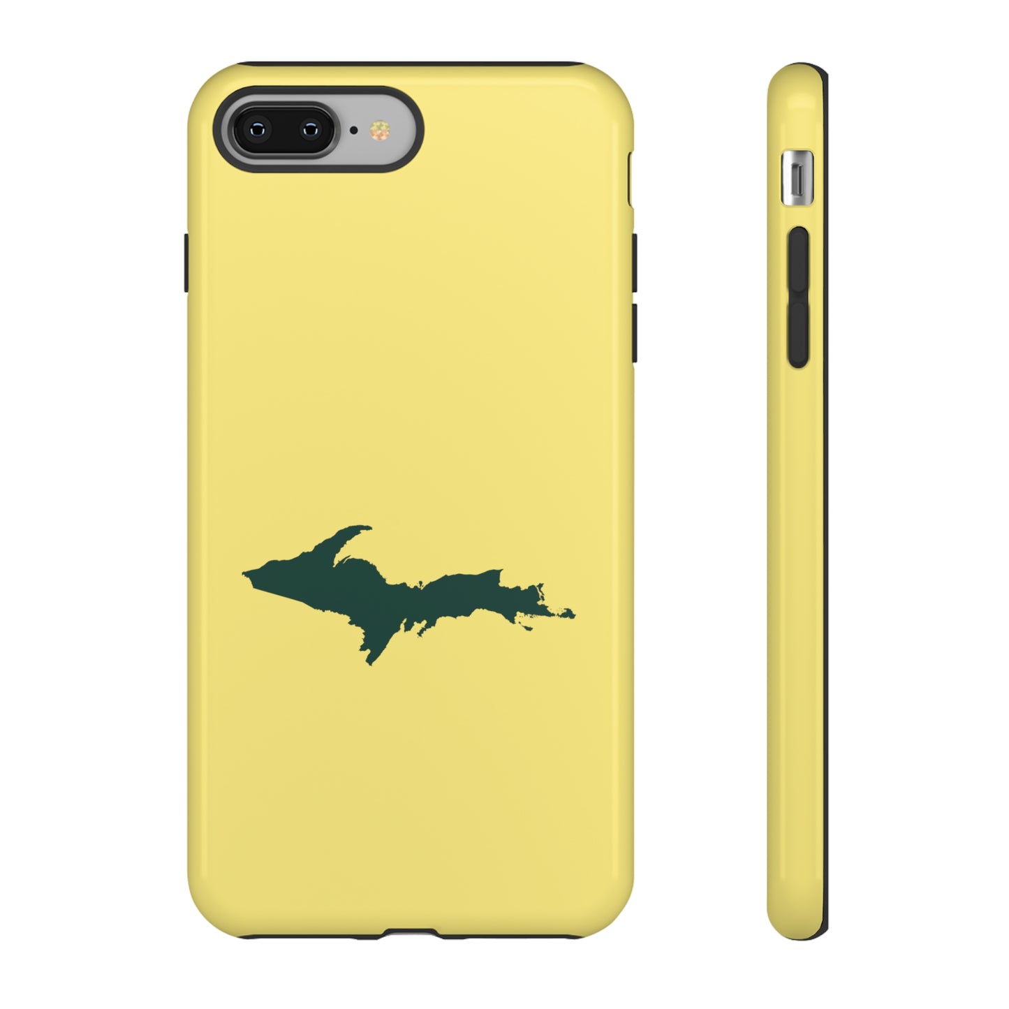 Michigan Upper Peninsula Tough Phone Case (Yellow Cherry Color w/ Green UP Outline) | Apple iPhone