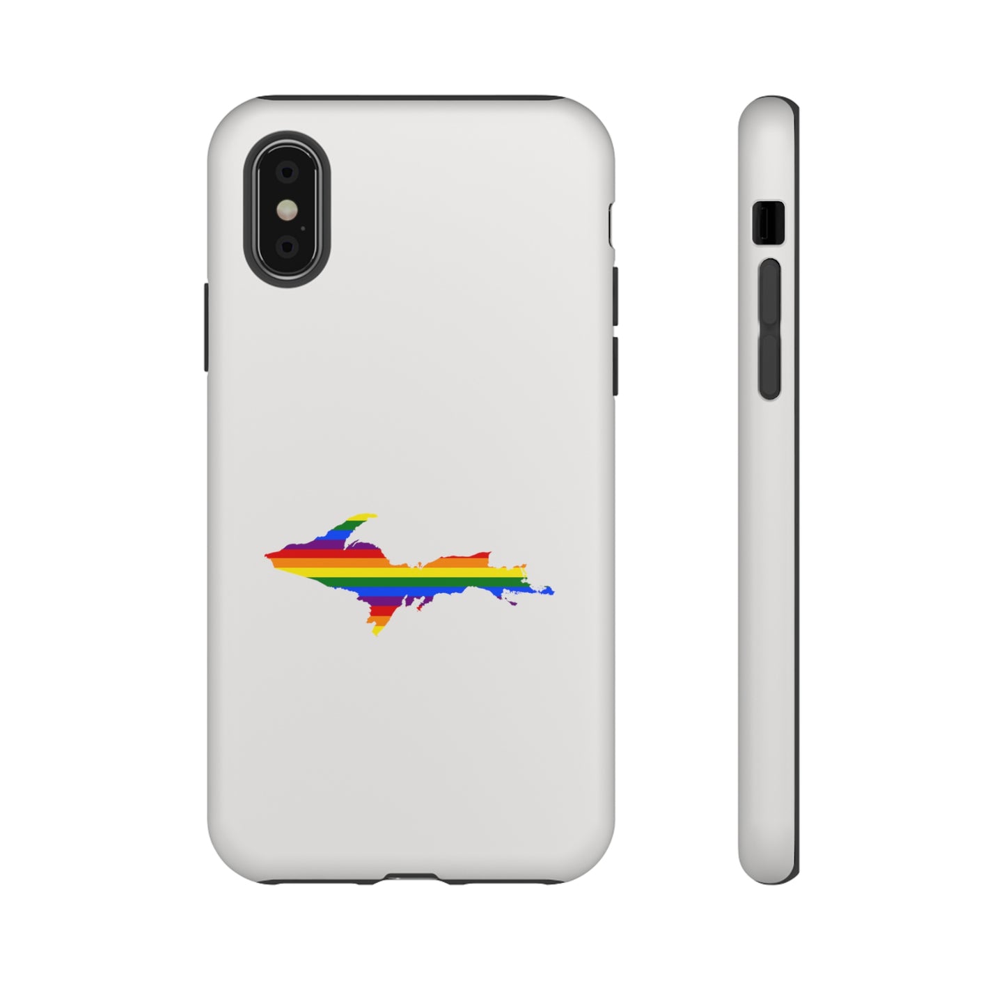 Michigan Upper Peninsula Tough Phone Case (Birch Bark White w/ UP Pride Flag Outline) | Apple iPhone