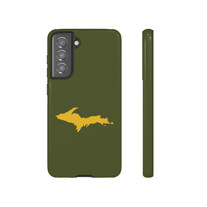 Michigan Upper Peninsula Tough Phone Case (Army Green w/ Gold UP Outline) | Samsung & Pixel Android