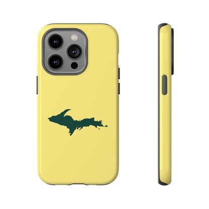 Michigan Upper Peninsula Tough Phone Case (Yellow Cherry Color w/ Green UP Outline) | Apple iPhone