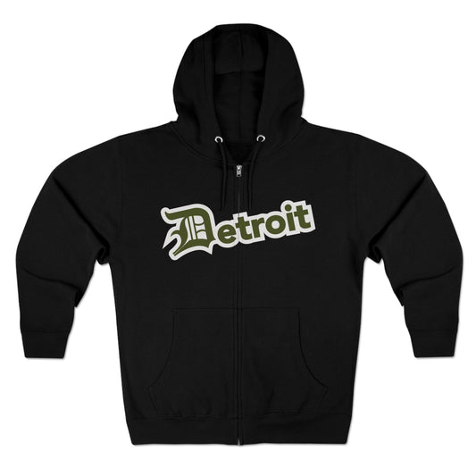 'Detroit' Hoodie (Army Green w/ Old English 'D') | Unisex Full Zip