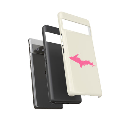 Michigan Upper Peninsula Tough Phone Case (Ivory Color w/ Pink UP Outline) | Samsung & Pixel Android