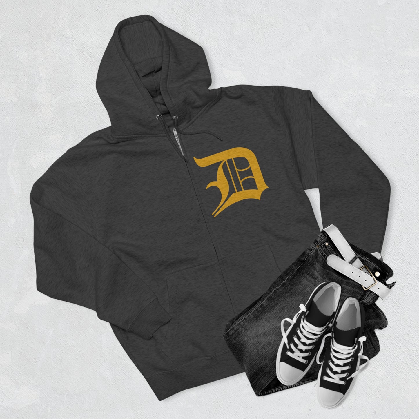 Detroit 'Old English D' Hoodie (Gold) | Unisex Full Zip