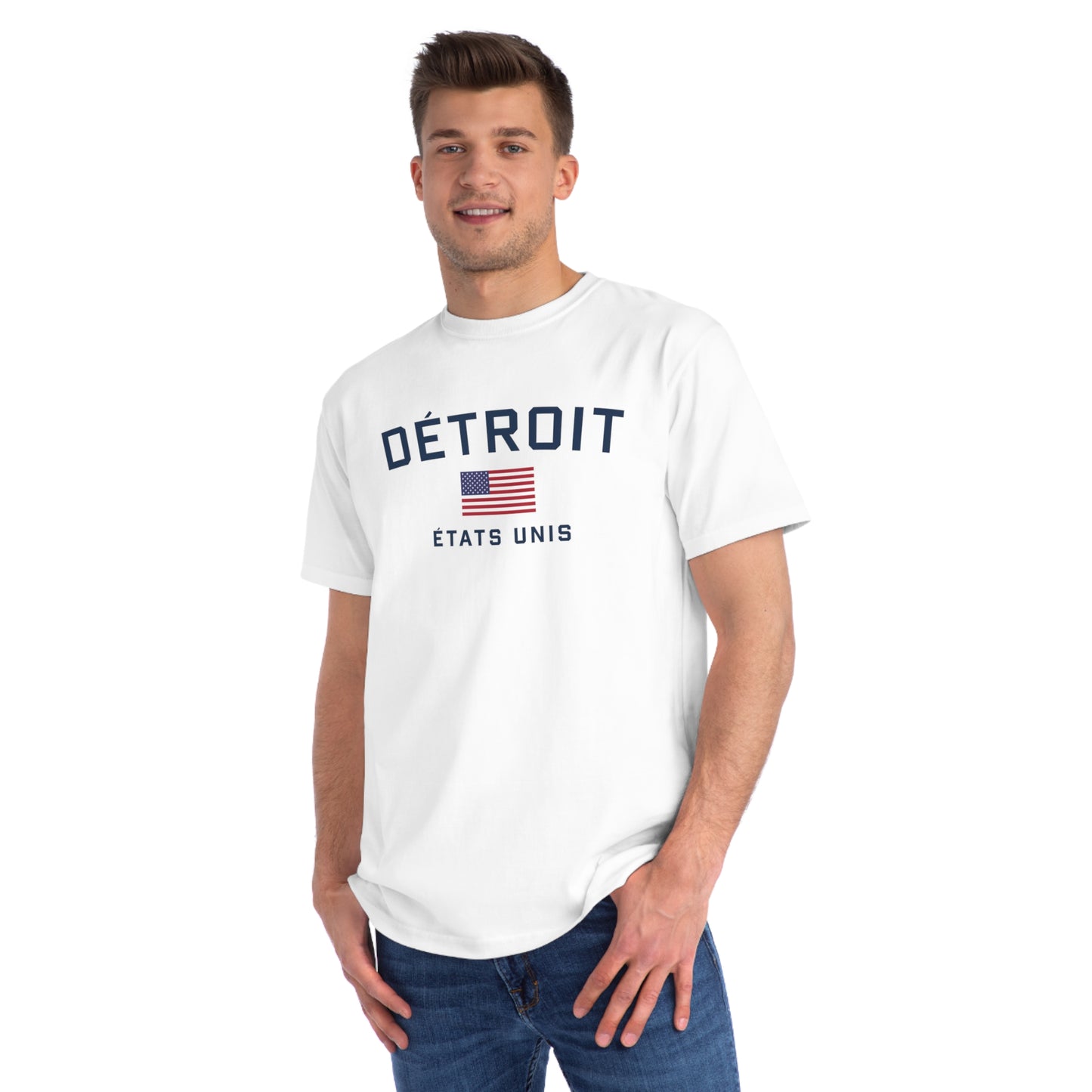 'Détroit États Unis' T-Shirt (w/ USA Flag Outline) | Organic Unisex