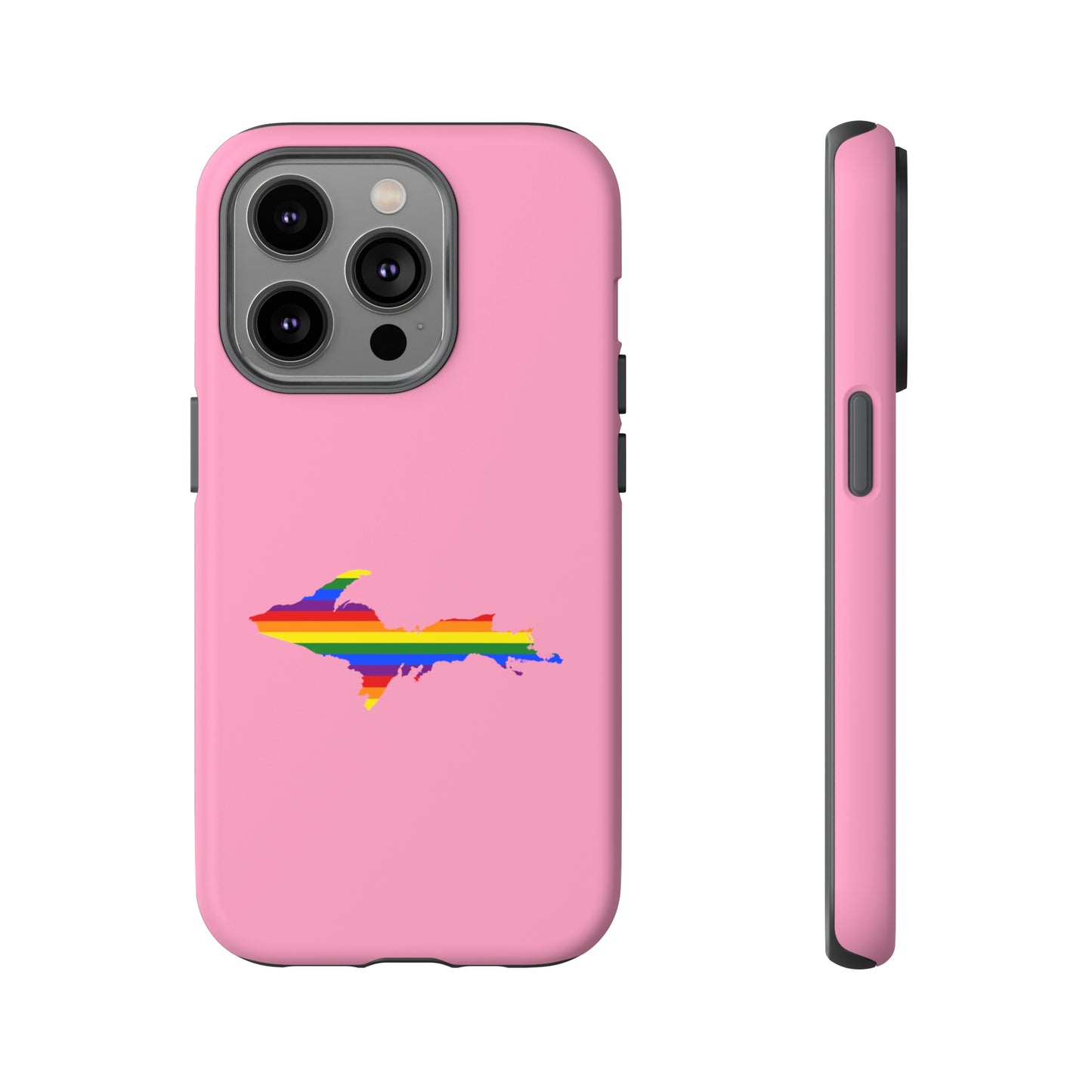 Michigan Upper Peninsula Tough Phone Case ('67 Pink Caddie w/ UP Pride Flag Outline) | Apple iPhone