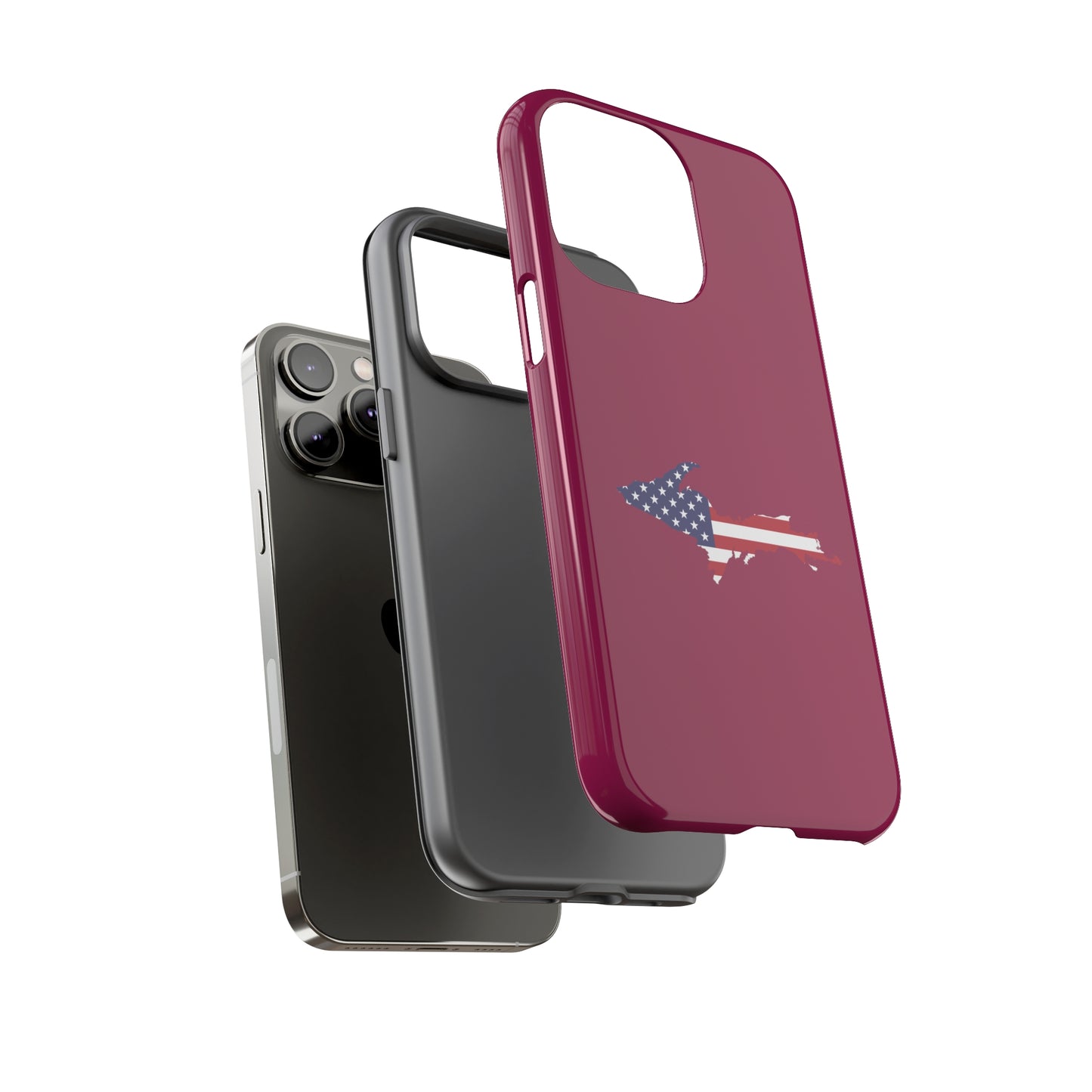 Michigan Upper Peninsula Tough Phone Case (Ruby Red w/ UP USA Flag Outline) | Apple iPhone