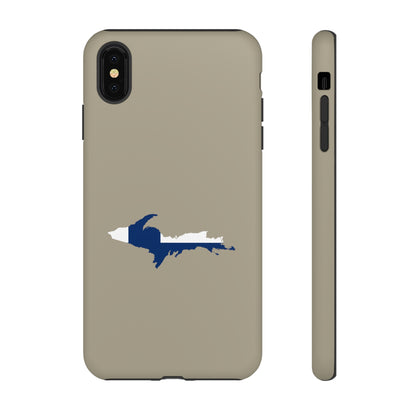 Michigan Upper Peninsula Tough Phone Case (Petoskey Stone Beige w/ UP Finland Flag Outline) | Apple iPhone