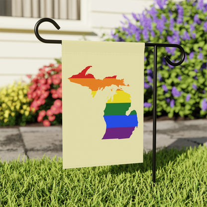 Michigan Rainbow Pride Home & Garden Flag (w/ MI Outline) | Canary Yellow