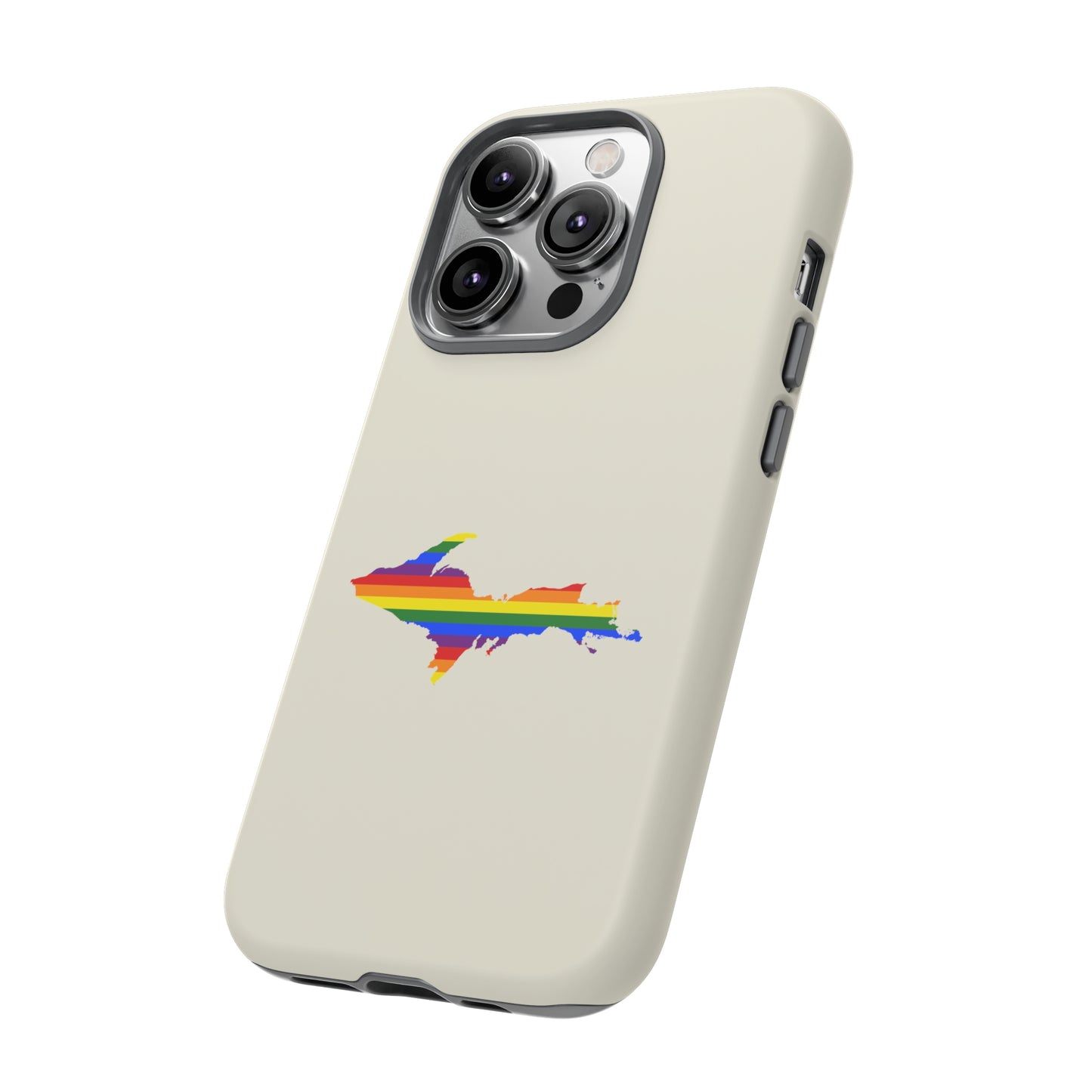 Michigan Upper Peninsula Tough Phone Case (Ivory Color w/ UP Pride Flag Outline) | Apple iPhone