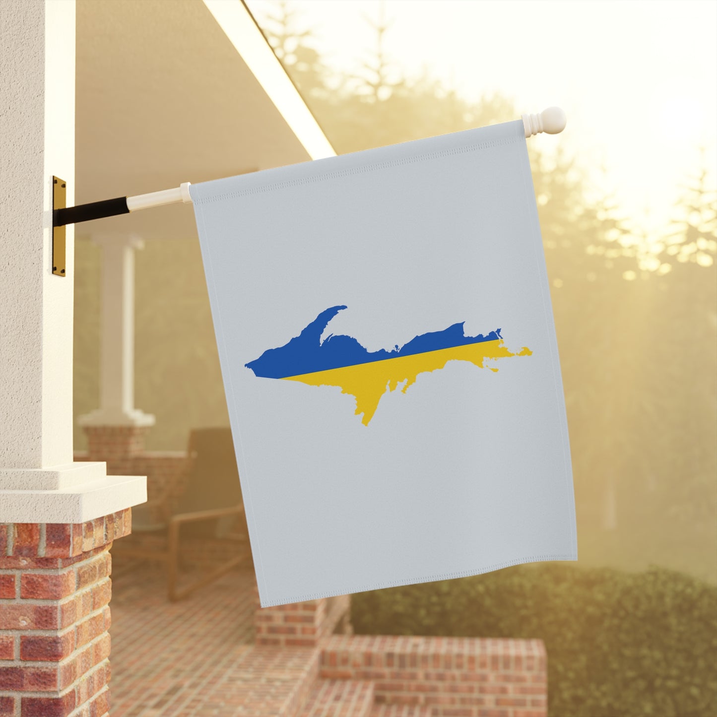 Michigan Upper Peninsula Home & Garden Flag (w/ UP Ukraine Flag) | Gossy White